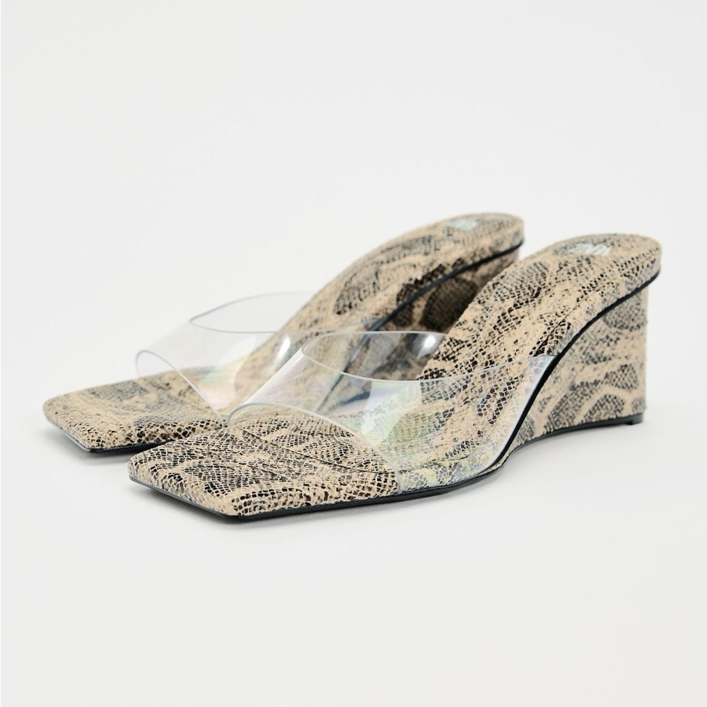 Zara Snakeskin clear wedge heels 37 / 6.5